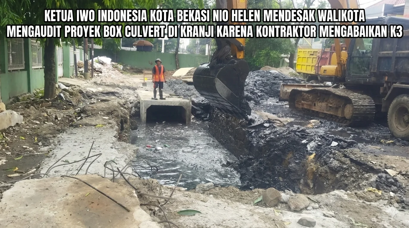 Ketua DPD IWO Indonesia Kota Bekasi Nio Helen saat meninjau proyek infrastruktur