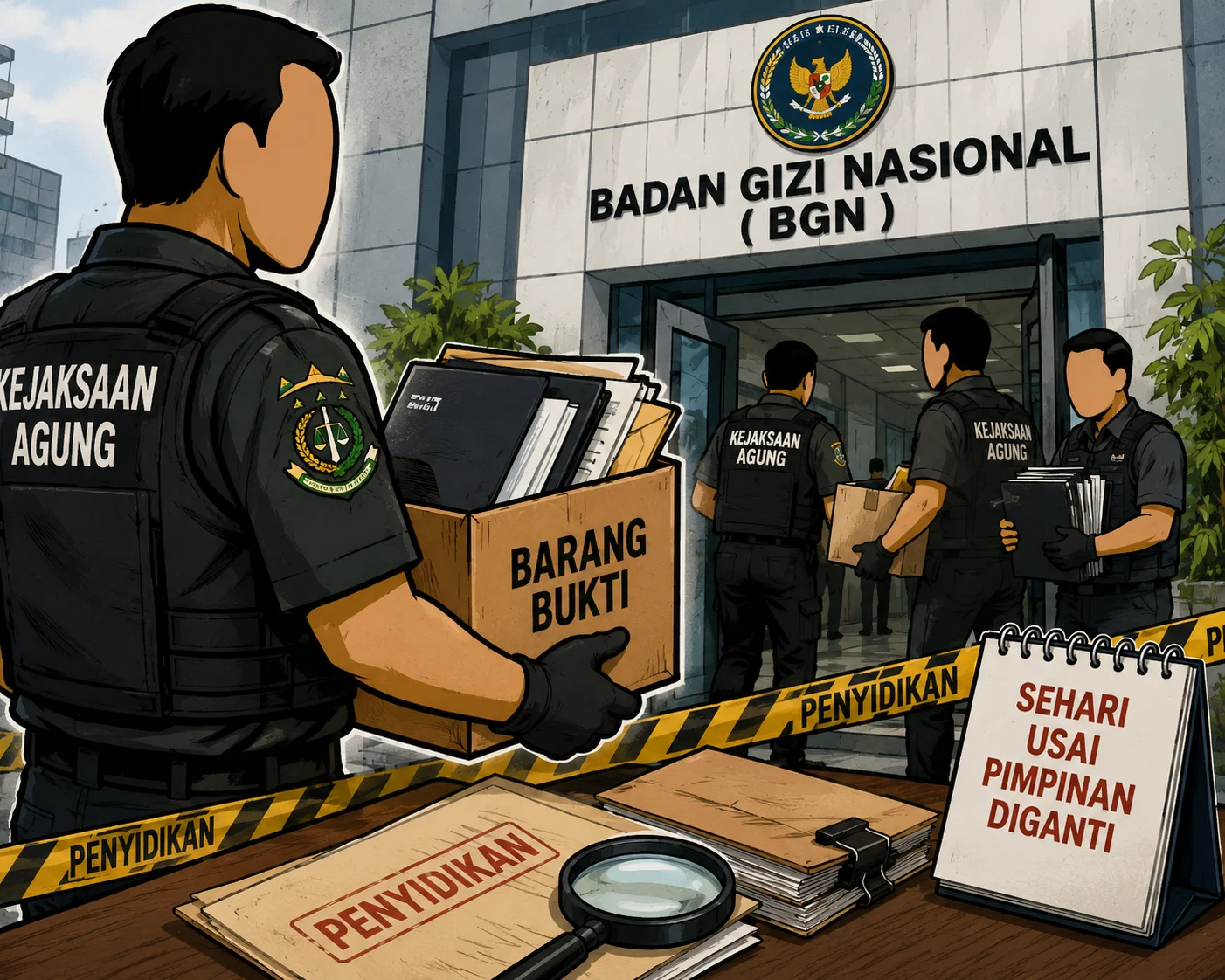 Penyidik Kejaksaan Agung melakukan penggeledahan di kantor Badan Gizi Nasional di Jakarta.