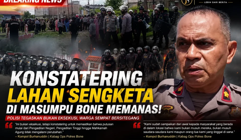 parat mengamankan konstatering lahan sengketa di Kelurahan Masumpu Kabupaten Bone.