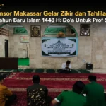 Kader GP Ansor Makassar mengikuti zikir bersama dan tahlilan dalam rangka Tahun Baru Islam 1448 Hijriah di Masjid H.M. Asyik.