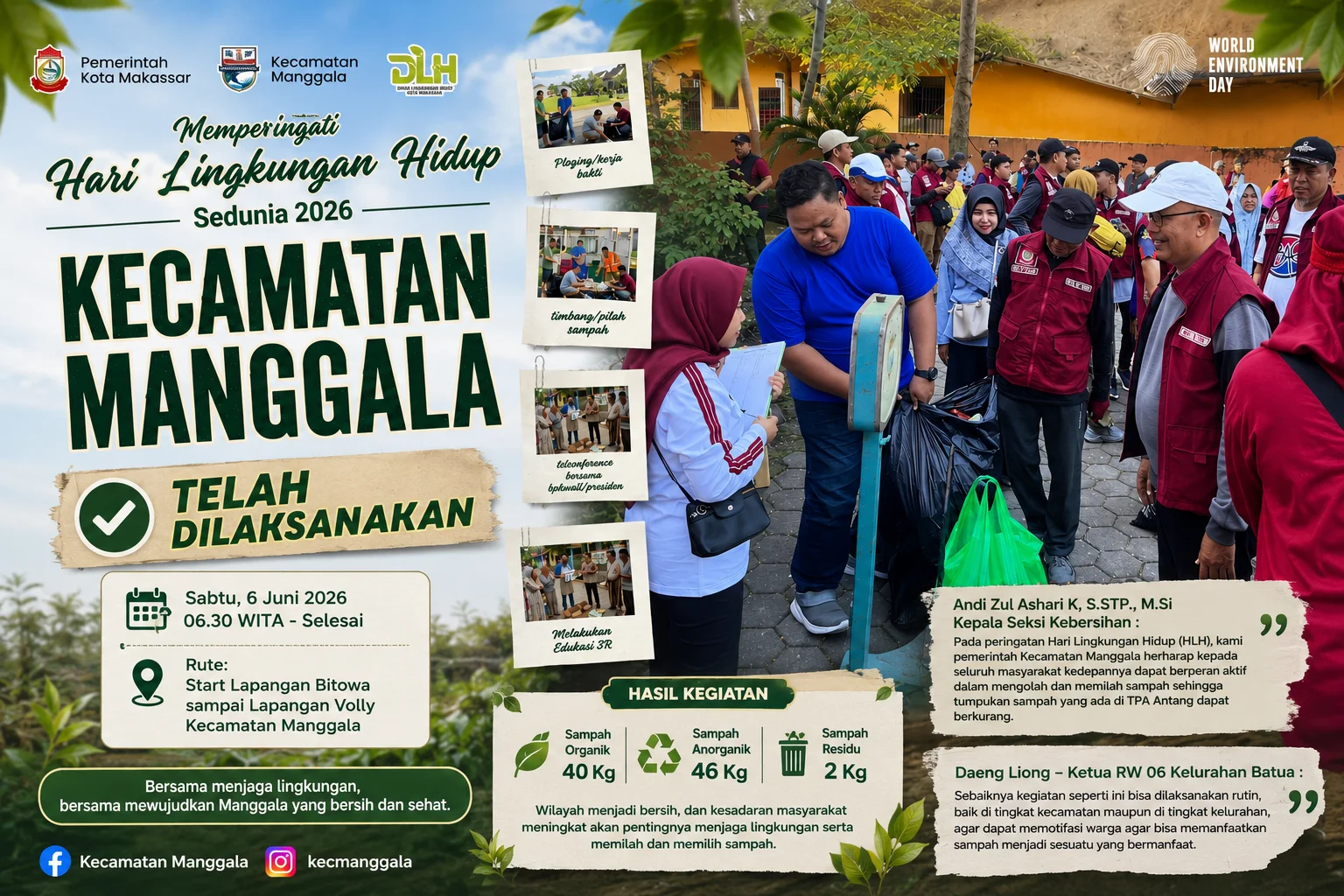 Peserta aksi plogging memperingati Hari Lingkungan Hidup Sedunia 2026 di Kecamatan Manggala Kota Makassar