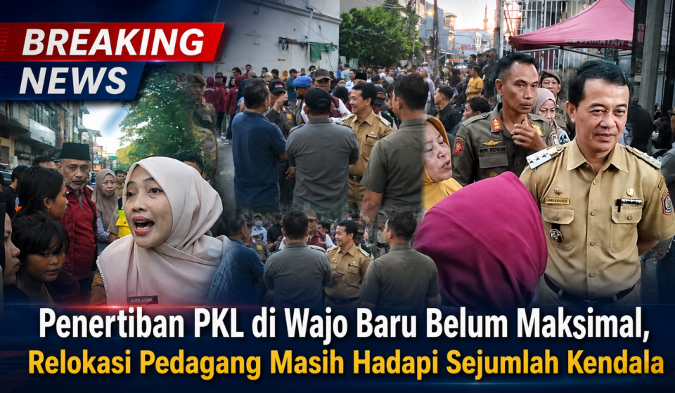 Petugas gabungan Kecamatan Bontoala saat melakukan penertiban PKL di wilayah Kelurahan Wajo Baru, Kota Makassar.