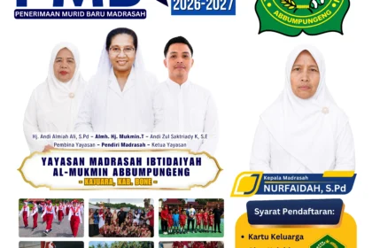 Pamflet Penerimaan Murid Baru MI Al-Mukmin Abbumpungeng Tahun Ajaran 2026-2027. Title: PMB MI Al-Mukmin Abbumpungeng 2026/2027