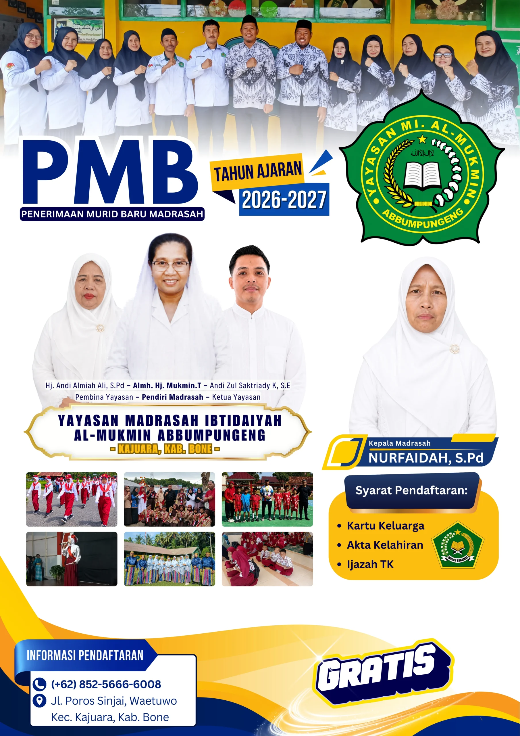Pamflet Penerimaan Murid Baru MI Al-Mukmin Abbumpungeng Tahun Ajaran 2026-2027. Title: PMB MI Al-Mukmin Abbumpungeng 2026/2027