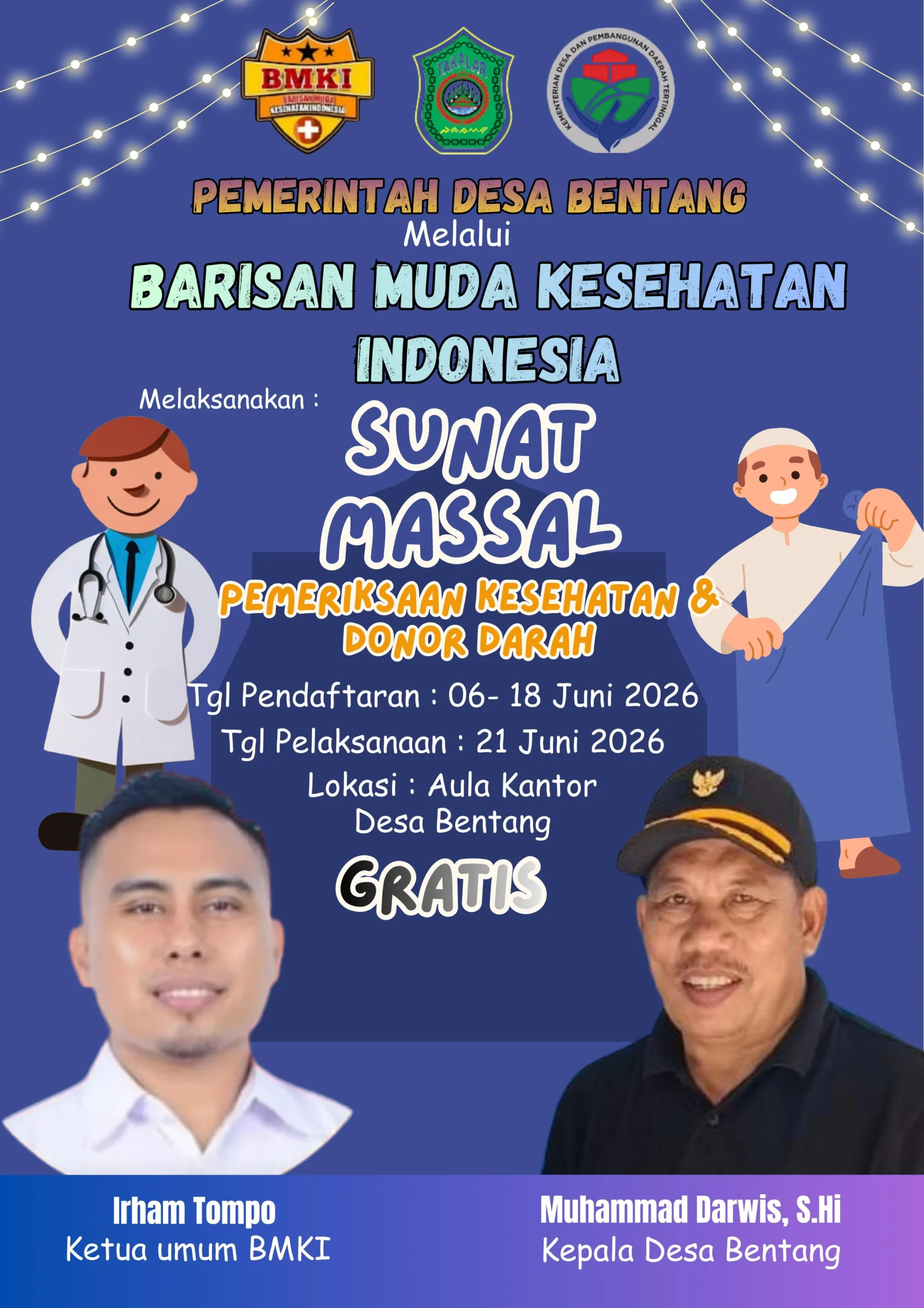 Pemerintah Desa Bentang dan BMKI menggelar bakti sosial kesehatan untuk masyarakat.