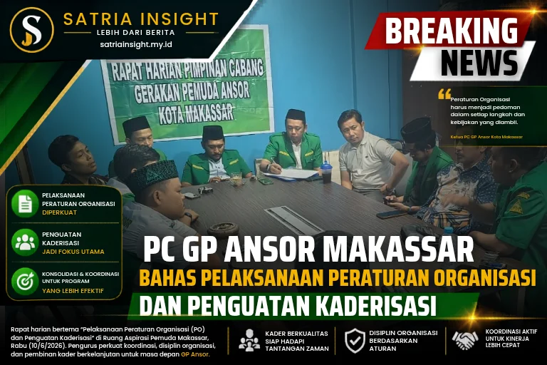 Pengurus PC GP Ansor Makassar saat menggelar rapat harian membahas Peraturan Organisasi dan penguatan kaderisasi.
